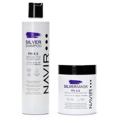 NAVIR Profesional | Champú Morado y Mascarilla SILVER | Matizador para cabellos grises, rubios y decolorados (Champú 300 ml + Mascarilla 250 ml)