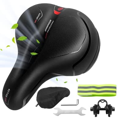 Sillín Bicicleta Comfort,Asiento de Sillín Bicicletacon Impermeable Transpirable Dos Amortiguadores Relleno para BMX,Bicicleta de Carretera,Bicicleta de Montaña (Rojo)