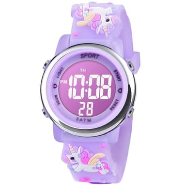 Vicloon Reloj Digital de Pulsera, Luz Intermitente LED de 7 Colores, Reloj Multifunción de Unicornio, para Niños de 3 a 12 años - Morado Claro