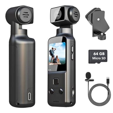 IXROAD 4K Body CAM, Camara Vlog/POV con Lente Giratoria de 270°, Cámara Corporal/Deportiva con Micrófono Externo, Clip, Tarjeta TF de 64 GB