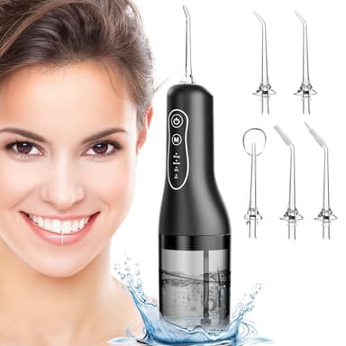 ETROBOT Irrigador Dental Portatil Profesional, Irrigador Bucal Inalámbrico Profesional 5 Boquillas 4 Modos, IPX7 Impermeable USB-C Recargable para Limpieza Dientes（Negro）