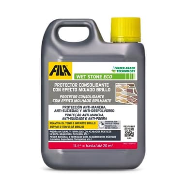 FILA Surface Care Solutions, WET STONE ECO, Protector de Piedras Naturales a Efecto Mojado, Hidrofugante Piedra, Repelente de Manchas y Suciedad,Suelos Interiores y Exteriores, Base Acuosa, 1L