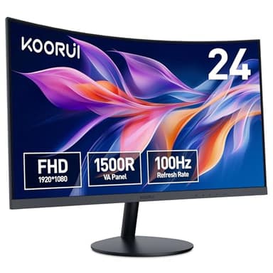 KOORUI Monitor Curvo - 23,6 Pulgadas Full HD VA 100Hz (1920x1080, 3000:1, 3ms, Curvatura 1500R, Antirreflejo, Eye Ease, Inclinación, HDMI, VGA)