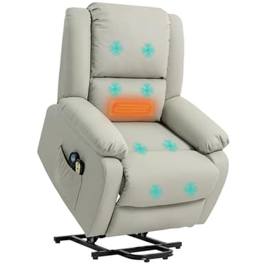 HOMCOM Sillón Relax Reclinable Eléctrico Levanta Personas Sillón Elevador con 8 Punto de Masaje Calor Lumbar 2 Controles Remotos Reposapiés Tela Resistente a los Arañazos y Bolsillo Lateral Gris Claro