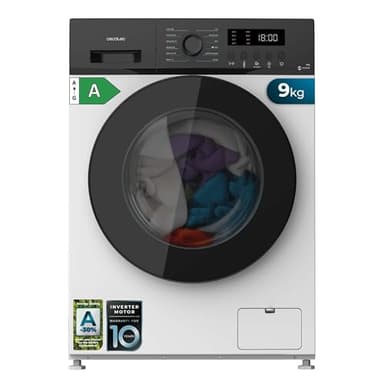 Cecotec Lavadora 9K Carga Frontal Bolero DressCode 9155 Inverter. Clase A-30%, 1400RPM, 12 Programas, Motor Inverter Plus, Bajo Consumo, Steam Max, Drum Clean, Delay Start, PreWash, Panel Control LED
