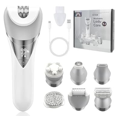 Depiladora Eléctrica Mujer, Depiladora Facial Mujer Portátil 7 en 1 con 2 Velocidades, Rasuradora Mujer Húmedo y Seco Depiladora para Cara, Cejas, Axilas, Piernas, Bikini