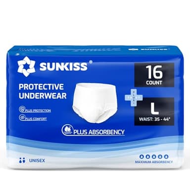 SUNKISS TrustPlus Pantalones Incontinencia para Adultos, Bragas Absorbentes para Hombres y Mujeres, Ropa Interior Absorbentes para Ancianos, Unisex, Bloquean el Olor, Talla L, 16 Unidades