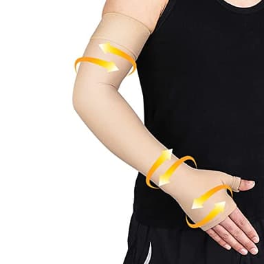Beister - Manguito de compresión médica para linfedema con guante de desafío, para hombres y mujeres (individual), 20-30 mmHg, soporte completo para brazo con banda de silicona de lunares, soporte de