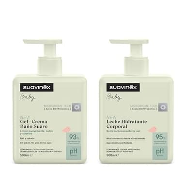 Suavinex, Pack Bebé con Gel Champú Suave para Piel y Cabello, Sin Jabón + Crema Hidratante Corporal, Apto Pieles Sensibles y Recién Nacidos, 93-95% Ingredientes Origen Natural, Testado, 2 x 500 ml