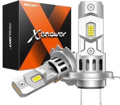 SEALIGHT Bombilla H7 LED 100W 28000LM, 7 veces superbrillante, formato mini 1:1 con ventilador de refrigeración de 12000 rpm, 700% 6500K blanco frío, Plug and Play, Pack de 2 (H7)