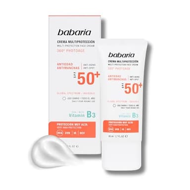 Babaria - Crema Antimanchas Facial Mujer | Antimanchas Facial Multiprotección Invisible | Protector Solar Facial 50 | Crema Solar Facial 50
