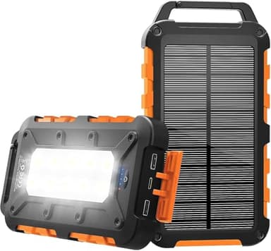 Banco de energía solar de 26800 mAh, cargador solar portátil PD 15 W, USB C, banco de energía impermeable para exteriores, con luz LED y 3 salidas, cargador de batería para smartphones, tabletas y más