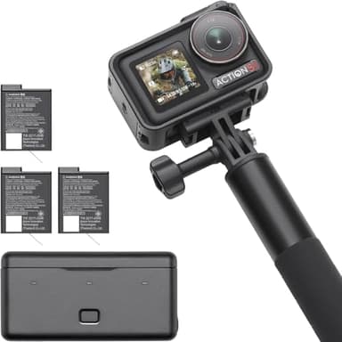 DJI Osmo Action 5 Pro Pack Aventura: cámara Deportiva, Sensor 1/1.3", batería Aumentada a 12 h con 3 baterías, estabilización, 2 Pantallas táctiles OLED, cámara de acción para Viajes y Vlogs
