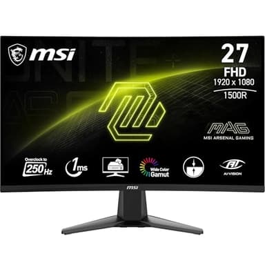 MSI mag 27C6F Monitor Curvo Gaming FHD de 27", 1500R 1920 x 1080 Panel VA rápido, 180 Hz / 0,5 ms (GtG, mín.), Sincronización adaptativa, DP 1.2a, HDMI CEC