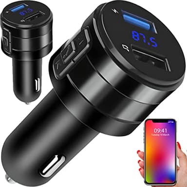 Retoo Transmisor FM Bluetooth 5.0 Coche, Dual 2 Puertos USB 5V/2.4A DC 12V-24V, Manos Libres Adaptador Radio, Adaptador Mechero Musica, Tarjeta TF y Micro SD, Accesorios Coche con Luces de Colores