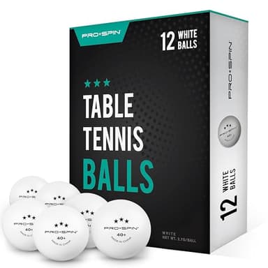 PRO SPIN Pelotas de ping pong blancas de 3 estrellas | 40+ ABS rendimiento | Durabilidad máxima para mesas interiores y exteriores