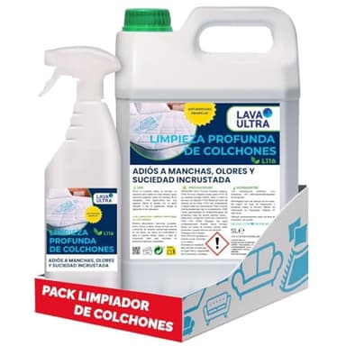 Limpiador para colchones LavaUltra L116 — potente limpiador para limpieza profunda 5 L + spray 750 mL | Elimina manchas amarillas, suciedad, restos de orina y olores de mascotas