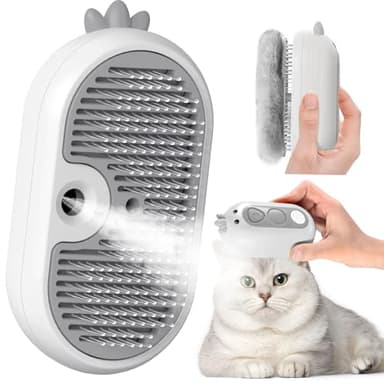 Cepillo Vapor Para Gatos Con Botón de Liberación, Recargable Cepillo Gato Vapor Para Pelo Largo y Corto Gatos Perros Conejos, Autolimpiable Peine Para Mascotas con Aseo de Pelo Suelto (Blanco)