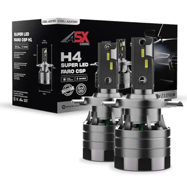 ASX Iluminación Super LED Homologadas en España, 13W, 1170 Lúmenes reales, Lámpara de Faros Delanteros 12-70V. Bombillas LED Luz Blanca 6000K Chip CSP, Conversión Faros Led, IP68, PACK 2 (H4)