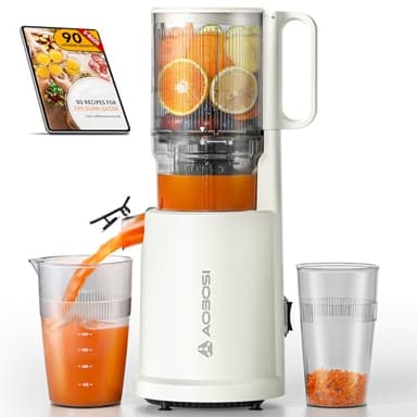 AOBOSI Extractor De Zumos Y Verduras – Boca XXL de 135 mm para Frutas y Verduras Enteras – 1.5 L, 200 W, Extractor de jugos Cold Press Slow Juicer Machine con Sinfín Mejorado