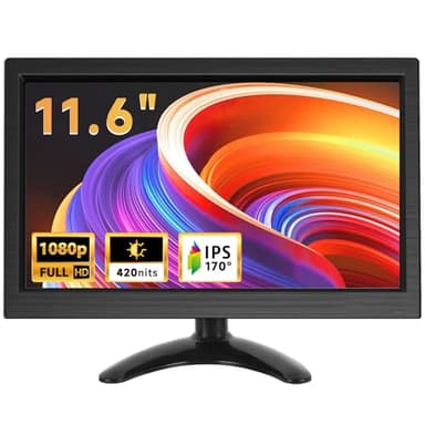 podofo Monitor portátil de 11.6 Pulgadas 1920 * 1080P HD LCD, Mini Monitor para PC, Vigilancia, Ordenador, Raspberry Pi con HDMI/VGA/BNC/AV/Altavoz Incorporado/VESA, 12-24V