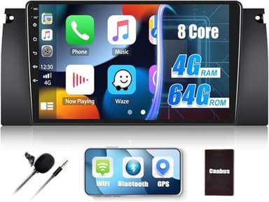 [4G+64G 8 Core] CAMECHO Android 13 Radio Coche para BMW 5 E39 E53 M5 X5 (1996-2007) con Carplay Android Auto GPS, Pantalla de 9 Pulgadas con Bluetooth DSP RDS MirrorLink