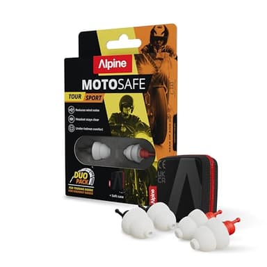 Alpine MotoSafe Duo Pack Tapones para los Oídos - Tapones para Carreras y Rutas - Evita Daños Auditivos durante la Práctica del Motociclismo - El Tráfico sigue siendo Audible - Tapones Reutilizables