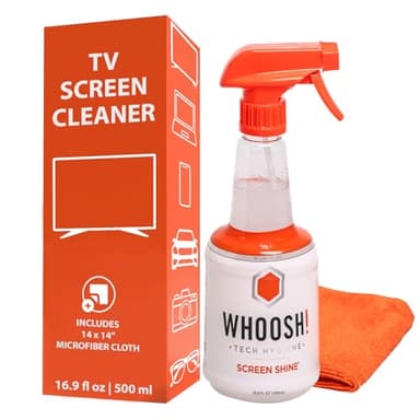 WHOOSH! Limpiador de Pantalla TV Pro para LED, LCD – Kit de Limpieza de Pantalla de TV OLED de 500 ml con paño de Microfibra, Botella Recargable, Limpieza sin Rayas, fórmula Segura y no tóxica