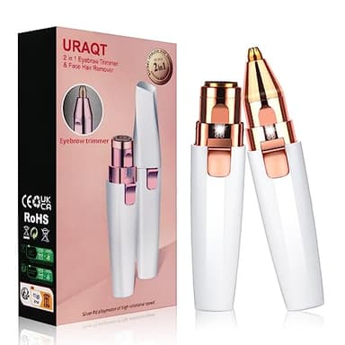 URAQT Depiladora Facial Mujer, Eléctrica Depiladora Cejas Portátil, 2 en 1 Rasuradora Mujer USB Recargable con Cabezal de Repuesto y Luz LED, Afeitadora Sin Dolor para Cara Nariz Labio (Blanco)