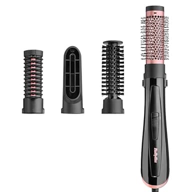 BaByliss Cepillo de aire Perfect Finish – Peinados perfecto, 3 accesorios para Alisar, Agregar Volumen y Dar forma, 2 ajustes de calor + Aire frío, Tecnología iónica antiencrespamiento, AS126E