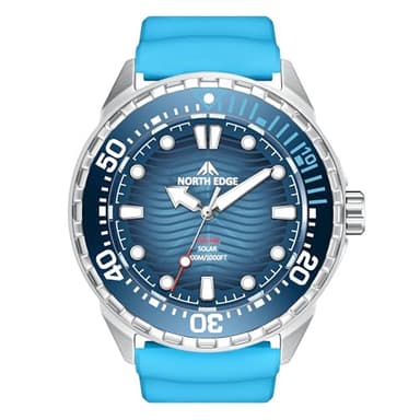 NORTH EDGE Reloj de buceo con energía solar para mujer y hombre, resistente al agua hasta 300 m, esfera luminosa, bisel unidireccional, reloj deportivo, Azul, Deporte