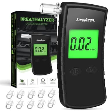 Alcoholimetro Homologado Profesional Alcoholemia Test: Alcoholímetro Alcohol Test con Pantalla Digital LCD Azul y 11 Boquillas - Alcoholimetros para Uso Doméstico y Profesional