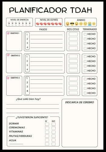 TDAH: Organizador / Planificador para adultos, adolescentes y niños. Aumenta tu productividad, gestiona tu tiempo, mejora tu enfoque y alcanza tus metas.