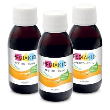 PEDIAKID - Apetito-Tono - Complemento alimenticio - Fórmula Exclusiva a base de Sirope de Agave - Estimula el apetito - Ayuda a aumentar de peso - Aroma Natural de Frambuesa - Lote de 3
