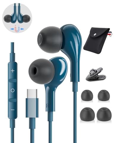 Auriculares USB C para Samsung S25 Ultra S24 S23 iPhone 16 17 Pro MAX 15 Pro Magnéticos Auriculares Tipo C In-Ear Auriculares con Cable Microfono para Samsung S22 S21 A56 A16 A55 A35 A54 5G Pixel 8 7