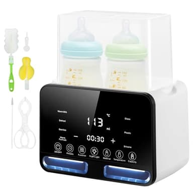 Calienta Biberones，Esterilizador Biberones para 2 Botellas 4 en 1 Calentador De Alimentos para Bebés con Control Inteligente De Temperatura para Botellas De Leche Esterilizadas Calentar Y Descongelar