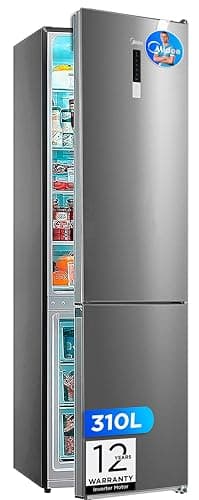 Midea Frigorífico Combi No Frost | 60 cm ancho x 188 alto cm | Inox | Nevera libre instalación 224 L + 86 L Congelador - Refrigerador de bajo consumo con congelador vertical