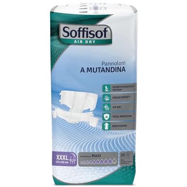 Soffisof Air Dry Pañales Adultos Maxi XXXL - 15x Pañales Adultos Maxima Absorcion Hasta 9 Gotas - Protección Incontinencia Hombre y Mujer - Paquete Individual