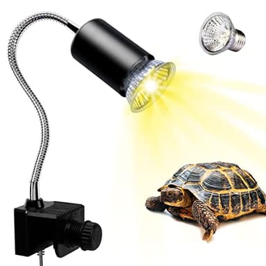 PewinGo Lámpara para Tortuga, Lámpara de Reptiles y Anfibios con Bombilla de Luz Solar UVA UVB de 50 W y Abrazadera Giratoria de 360 °Adecuada, Halógena, Luz Amarilla