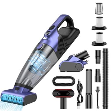 Vankarr Aspiradora de Mano Sin Cable Potente 17000pa, Aspirador de Coche Batería Recargable USB Aspiradora Pelos Mascotas Mini Aspirador Portatil para Hogar y Coche