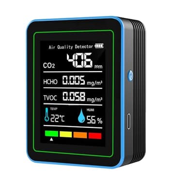 Monitor de calidad del aire para interiores: sensor de temperatura y humedad con CO2, TVOC, HCHO, detector portátil profesional, medidor de calidad del aire 5 en 1 para el hogar, oficina, escuela