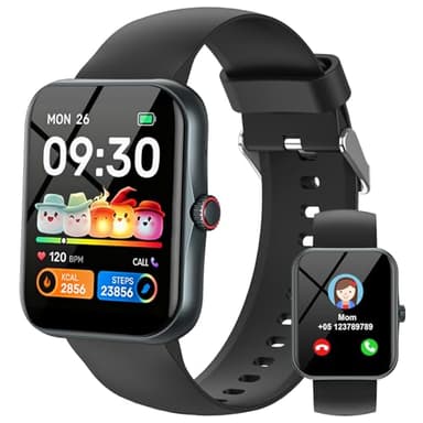 Reloj Inteligente Niño Pulsera Actividad, 1.83" HD Smartwatch Niños Niña con 120 Modos Deportivo, IP68 Impermeable Podómetro Pulsómetro Monitor de Sueño, Smart Watch para 5 a 16 Años Regalo, Negro