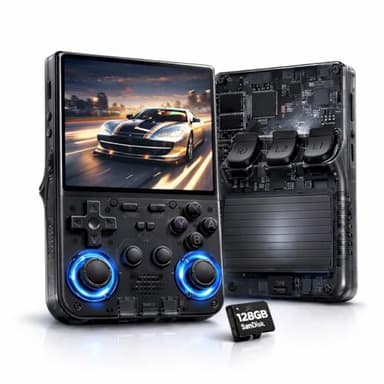 Genérico Consola Retro Portátil Versión Ultra con Pantalla Grande 1:1 de 4″ 128GB y Wi-Fi Jugar Online - 21.000 Juegos y 25 Emuladores - Mandos retroiluminados – Negra