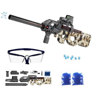 FunBlasters – Gel Blaster Gun P90 – Pistola de agua eléctrica automática – 20000 bolas y gafas – Watersoft Potente fusil arma ametralladora – Adulto Gelfire Water Gun