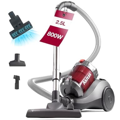Akitas Aspiradora sin Bolsa 800W 2,5L con Cepillo Turbo para Pelo de Mascotas y Cepillo 2-en-1 Alemán Wessel Werk para Suelos Duros y Alfombras