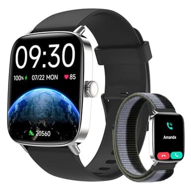 Yoever Reloj Inteligente Mujer Hombre, 1.85" Smartwatch con Llamadas y Whatsapp Notificación, SpO2/Pulsómetro/Sueño/Podómetro, 110 Modos Deporte, 2 Correas, IP68 para Android iOS Negro