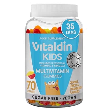 VITALDIN Gummies Multivitaminas para Niños – 70 Uds – Sin Azúcar, Veganas – Vitaminas A, C, D, E, B6, B12, Zinc – Sabor Frutas – Apoyo al Sistema Inmunitario y Energía Diaria