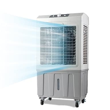Enfriador de Aire Evaporativo, Tanque de Agua de 70L y 3 Velocidades de Ventilador, Oscilación de 120°, Enfriador Evaporativo con Rueda, Enfriador de Aire Industrial para Uso Comercial al Aire Libre
