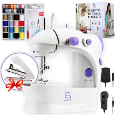 Máquina de Coser Portátil con 48 Accesorios + Mini Máquina de Coser de Regalo – 12 Puntadas, Antideslizante, Ideal para Principiantes y Reparaciones Rápidas | EMIR BEY®