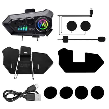 Tiardey Intercomunicador de Motocicleta Casco Auricular Bluetooth Asistente Voz Soporte Doble cancelación de Ruido Llamadas Alta definición Escuchar música y navegar al Mismo Tiempo